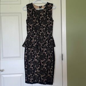 Black and Nude Peplum Lace Dress